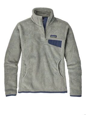Patagonia Sz L Re-Tool Snap-T Pullover Fleece Grey Blue